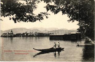 1906 Gmunden, Schwimmschule u. Schloss Ort / swimming school, castle (EK)