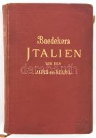 Karl Baedeker: Italien von den Alpen bis Neapel. Kurzes Reisehandbuch. Leipzig, 1926, Verlag von Karl Baedeker. Német nyelven. Siebente Auflage. Térképekkel illusztrált. Kiadói aranyozott egészvászon kötés, kopott borítóval, egy térkép sérült, kijár, egy-két térképen kis szakadás.