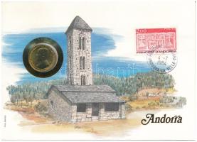 Andorra 1983. 1D felbélyegzett borítékban, bélyegzéssel, német nyelvű leírással T:UNC  Andorra 1983. 1 Diner in envelope with stamp and cancellation, with German description C:UNC