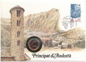 Andorra 1986. 25c felbélyegzett borítékban, bélyegzéssel, német nyelvű leírással T:UNC  Andorra 1986. 25 Centims in envelope with stamp and cancellation, with german language description C:UNC