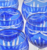 Dúsan csiszolt kristály kék borospohár szett, 6 darab, original dobozban, hibátlan, m: 21 cm