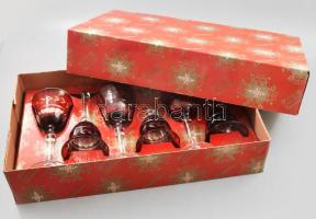 Dúsan csiszolt kristály vörös borospohár szett, 6 darab, original dobozban, hibátlan, m: 20,5 cm