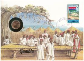 Gambia 1974. 1b felbélyegzett borítékban, bélyegzéssel, német nyelvű leírással T:UNC  Gambia 1974. 1 Butut in envelope with stamp and cancellation, with German description C:UNC