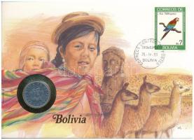 Bolívia 1987. 50c Al felbélyegzett borítékban, bélyegzéssel, német nyelvű tájékoztatóval T:AU Bolivia 1987. 50c Al in envelope with stamp, cancellation and a prospectus in german C:AU