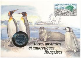 Francia Déli és Antarktiszi területek felbélyegzett borítékban, bélyegzéssel, német nyelvű tájékoztatóval, benne Franciaország 1989. 1Fr Ni T:UNC  French Southern and Antarctic Lands in envelope with stamp, cancellation and a prospectus in german, in it France 1989. 1 Franc Ni C:UNC