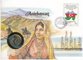 Azerbajdzsán felbélyegzett borítékban, bélyegzéssel, német nyelvű tájékoztatóval, benne Oroszország 1991. 5R Cu-Ni Kormány Bank T:UNC  Azerbaijan in envelope with stamp, cancellation and a prospectus in german, in it Russia 1991. 5 Rubles Cu-Ni Government Bank C:UNC