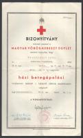 1942-52 össz. 3 db Vöröskereszt ápolói okmány ugyanazon személy részére: 1942 Vöröskeresztes önkéntes ápoló fényképes igazoló könyve; 1942 bizonyítvány; 1952 igazolás + 1944 állandó lakás bejelentését igazoló szelvény