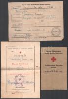 1942-52 össz. 3 db Vöröskereszt ápolói okmány ugyanazon személy részére: 1942 Vöröskeresztes önkénte...