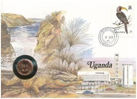 Uganda 1987. 1Sh felbélyegzett borítékban, bélyegzéssel, német nyelvű leírással T:UNC  Uganda 1987. 1 Shilling in envelope with stamp and cancellation, with German description C:UNC