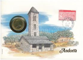 Andorra 1983. 1D felbélyegzett borítékban, bélyegzéssel, német nyelvű leírással T:UNC  Andorra 1983. 1 Diner in envelope with stamp and cancellation, with German description C:UNC