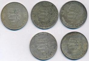 1947. 5Ft Ag "Kossuth" (5x) T:VF,F erős patina 
Adamo F8.1