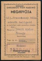 1939 Országos Tiszti Kaszinó fényképes meghívója (igazolványa)