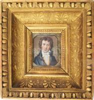 Adalbert Suchy (1783-1849): Fiatal férfi miniatűr portréja. Akvarell, csont, kartonra kasírozva, jel...