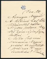 cca 1900 Mihalovich Ödön (1842-1929) zeneszerző, zenepedagógus, a Országos Magyar Királyi Zeneakadémia igazgatójának autográf sorai és aláírása, ismeretlen személy részére.