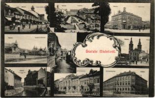 1911 Miskolc, Tűzoltó őrtorony, Nyaralók a csabai úton, Városi bérház, MÁV üzletvezetőség. Grünwald Ignác kiadása, Art Nouveau