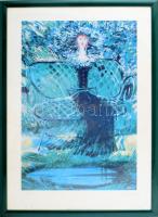 Kass János (1927-2010): Green lady, 1992. Ofszet nyomat, papír, jelzett. Számozott: 55/300. Törésnyo...