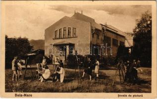 1940 Nagybánya, Baia Mare; Festőiskola, festők alkotás közben / Scoala de pictura / art school, painters painting + &quot;1940 Nagybánya visszatért&quot; So. Stpl