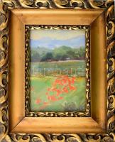 Olvashatatlan jelzéssel: Pipacsok Szentendrénél. Olaj, karton. 20x14,5 cm. Üvegezett, dekoratív, kis...