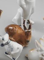 Zsolnay 7 darab porcelán figura, jelzett, szép darabokkal, egyik tehén füle restaurált