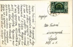 1940 Nagyvárad, Oradea; bevonulás a Szent László téren, lovas katonák, csendőr, templom, náci horogk...