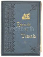 cca 1880-1900 Ricordo di Venezia (Velence), 20 db keményhátú fotót tartalmazó leporelló (Szent Márk-bazilika, Dózsepalota, Sóhajok hídja, stb.), aranyozott egészvászon-kötésben, kissé kopott borítóval, a leporelló több részre vált, 17,5x12,5 cm