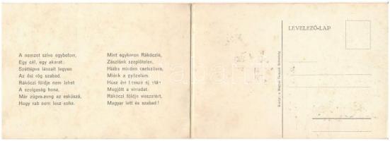 Felvidéki riadó! Rákóczi Ferenc induló kottával. 2-részes irredenta kihajtható képeslap. Magyar Nemz...