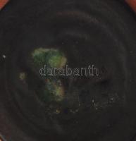 Retro iparművészeti zöldes színű váza. Jelzett, kis kopással, m: 19,5 cm