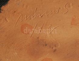 Mónus Sándor (1909-1996): Miskakancsó. Zöldmázas kerámia, jelzett, miinmális kopással, m: 21,5 cm