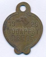 1929. &quot;Budapest&quot; bronz kutyabárca füllel, &quot;13505&quot; sorszámmal (38x30mm) T:XF patina