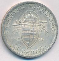 1938. 5P Ag "Szent István" T:XF patina
Adamo P8.1