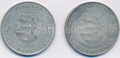 1947. 5Ft Ag "Kossuth" (2x) T:VF,F patina Adamo F8.1