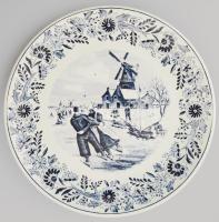 Delft porcelán dísztányér, Matricás, jelzett, hibátlan d: 22 cm