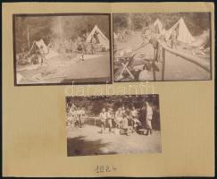 1923-1924 Magyar cserkészfiúk a Felvidéken, Krasznahorkánál és a Vágnál, 9 db beragasztott fotó 3 db...