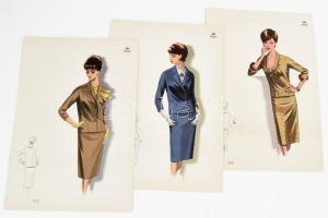 1966 3 db vintage női divatkép, ofszet nyomat, papír, 34x23,5 cm