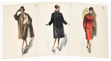 1965 3 db vintage női divatkép, ofszet nyomat, papír, 34x23,5 cm