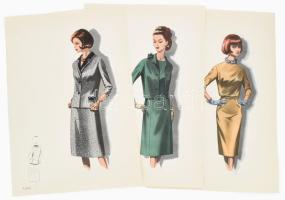cca 1960 3 db vintage női divatkép, ofszet nyomat, papír, 34x23,5 cm