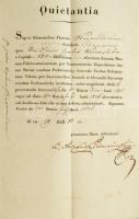 1826 Kölcsönszerződés gróf Wartensleben Károly részére a kölcsönadó báró Podmaniczky Sándor (1758-1830) saját kezű aláírásával, latin nyelvű nyomtatvány kézi kiegészítésekkel, hajtva, jó állapotban