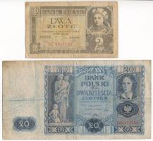 Lengyelország 1936. 2Zl DU 0957128 + 20Zl CW 04175399 T:F,VG Poland 1936. 2 Zlotych DU 0957128 + 20 Zlotych CW 04175399 C:F,VG