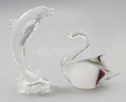 Murano hattyú + delfin. Jelzés nélkül, hibátlan, m: 9-14 cm