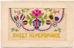 Sweet Remembrance / embroidered silk greeting card with flowers and flags (vágott / cut)