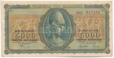 Görögország / Német-olasz megszállás 1943. 5000D T:F kis ragasztónyom Greece / German-Italian occupation 1943. 5000 Drachmai C:F small gluemark