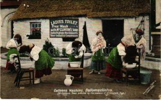 London, Ballymaclinton Colleens Washing. Ladies Toilet. Free wash with McClintons Soap McClintons Town erected by the makers of McClintons Soap. Irish village (wet damage)