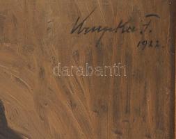 Krupka Ferenc (1870-1928): Cigarettázó csavargó, 1922. Olaj, fatábla. Jelzett. Hátoldalán Országos S...