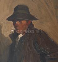 Krupka Ferenc (1870-1928): Cigarettázó csavargó, 1922. Olaj, fatábla. Jelzett. Hátoldalán Országos S...