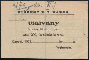 1924 Kispest, utalvány 5 dl tejre