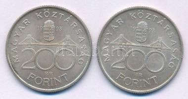1993. 200Ft "MNB" Ag (2x) T:AU,XF patina Adamo F13