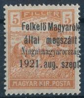 Nyugat-Magyarország I. 1921 Arató 5f próbanyomat Bodor vizsgálójellel