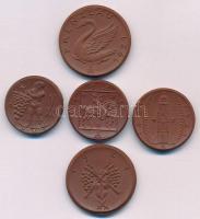 Német Birodalom / Weimari Köztársaság 1921. 5xklf jelzett meisseni barna porcelán szükségpénz T:AU G...