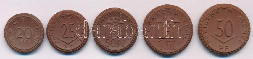 Német Birodalom / Weimari Köztársaság 1921. 5xklf jelzett meisseni barna porcelán szükségpénz T:AU German Empire / Weimar Republic 1921. 5xdiff hallmarked brown Meissen porcelain necessity coin C:AU