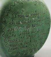 1863 Pálinkás butéla. Feliratos, Mázas kerámia, kis mázhibákkal 15 cm